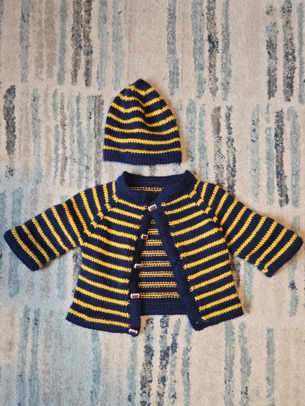 Striped Navy and Yellow Knit Baby Hat